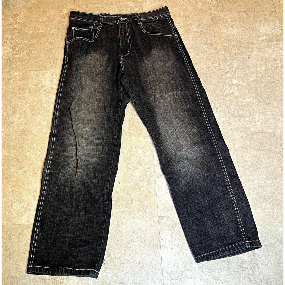 Vintage Y2k Southpole 4180 Men's Black Denim Jeans Relaxed Straight, Size 38